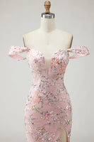 Load image into Gallery viewer, Floral Yellow Off the Shoulder Mermaid Long Prom Dress with Embroidery