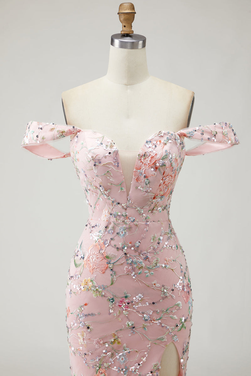 Load image into Gallery viewer, Floral Yellow Off the Shoulder Mermaid Long Prom Dress with Embroidery