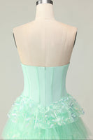 Load image into Gallery viewer, Green Ruffled Strapless Corset Long Prom Dress with Bow
