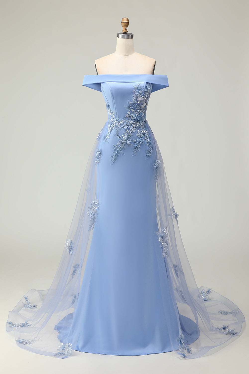 Grey Blue Mermaid Off the Shoulder Long Prom Dress