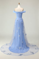 Load image into Gallery viewer, Grey Blue Mermaid Off the Shoulder Long Prom Dress