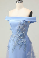 Load image into Gallery viewer, Grey Blue Mermaid Off the Shoulder Long Prom Dress