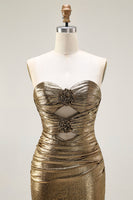 Load image into Gallery viewer, Sparkly Dark Golden Mermaid Strapless Long Prom Dress with Keyhole