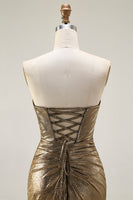 Load image into Gallery viewer, Sparkly Dark Golden Mermaid Strapless Long Prom Dress with Keyhole