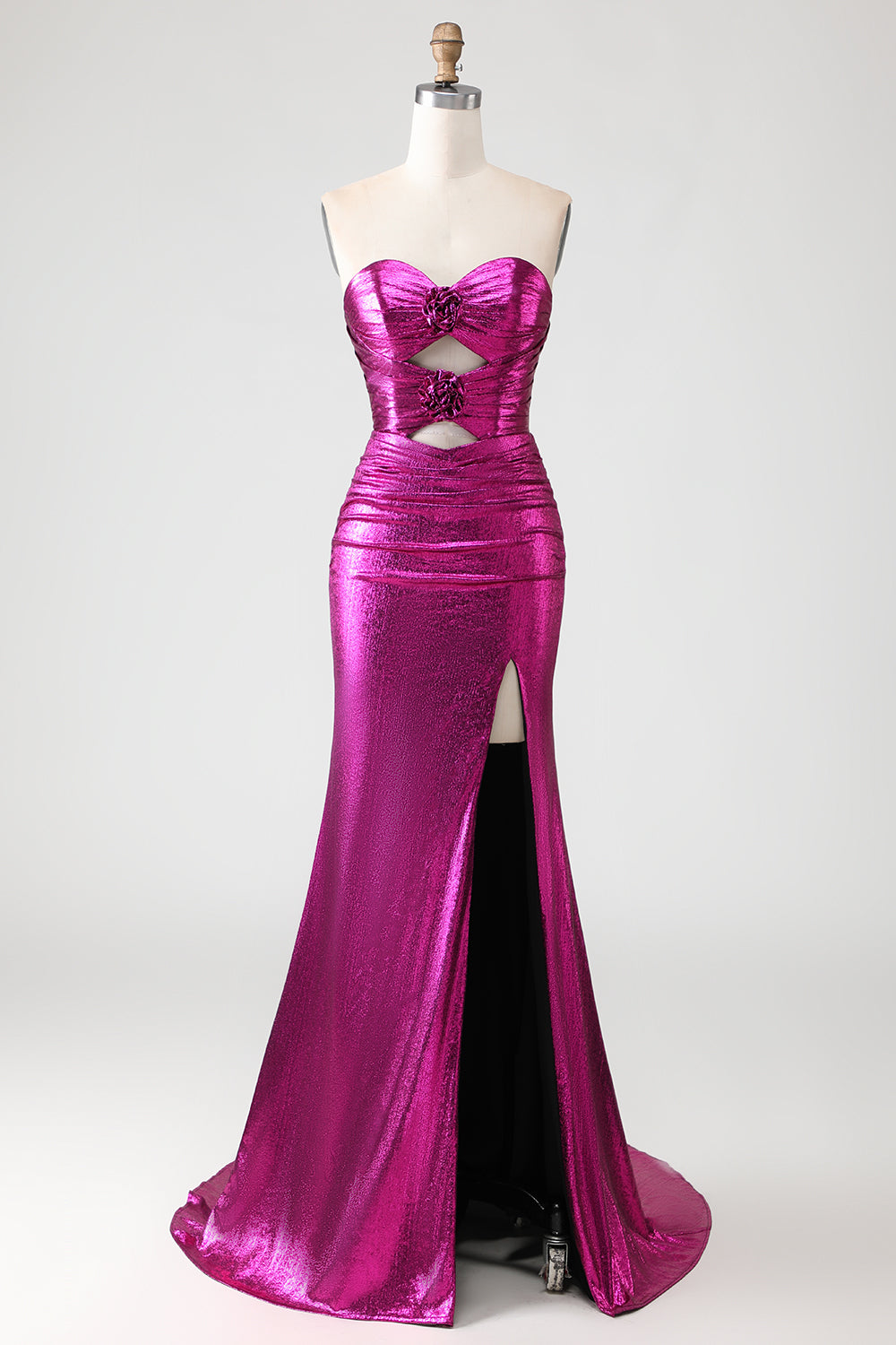 Fuchsia Metallic Mermaid Long Prom Dress with 3D Flowers