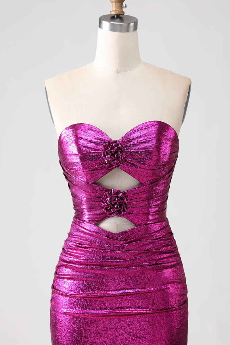 Load image into Gallery viewer, Fuchsia Metallic Mermaid Long Prom Dress with 3D Flowers