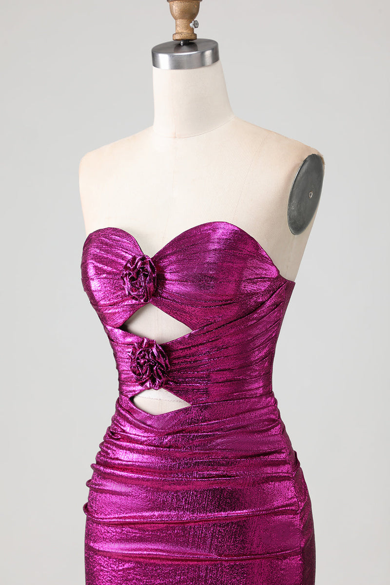 Load image into Gallery viewer, Fuchsia Metallic Mermaid Long Prom Dress with 3D Flowers