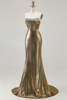 Load image into Gallery viewer, Sparkly Dark Golden Mermaid Beaded Corset Long Prom Dress