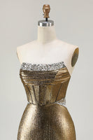 Load image into Gallery viewer, Sparkly Dark Golden Mermaid Beaded Corset Long Prom Dress