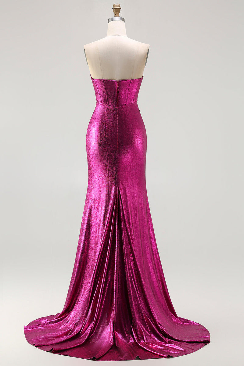 Load image into Gallery viewer, Sparkly Fuchsia Mermaid Corset Long Prom Dress with Beading