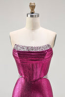 Load image into Gallery viewer, Sparkly Fuchsia Mermaid Corset Long Prom Dress with Beading