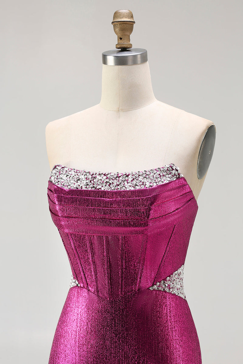 Load image into Gallery viewer, Sparkly Fuchsia Mermaid Corset Long Prom Dress with Beading