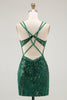 Load image into Gallery viewer, Sparkly Dark Green Tight Sequins Ruched Short Corset Homcoming Dress