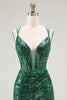 Load image into Gallery viewer, Sparkly Dark Green Tight Sequins Ruched Short Corset Homcoming Dress
