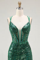 Load image into Gallery viewer, Sparkly Dark Green Tight Sequins Ruched Short Corset Homcoming Dress