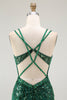 Load image into Gallery viewer, Sparkly Dark Green Tight Sequins Ruched Short Corset Homcoming Dress
