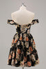 Load image into Gallery viewer, Sparkly Floral Black Off the Shoulder A Line Short Homecoming Dress