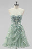 Load image into Gallery viewer, Sparkly Dusty Sage A Line Tiered Strapless Short Homecoming Dress