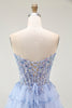 Load image into Gallery viewer, Sparkly Lavender A Line Tiered Strapless Short Corset Homecoming Dress