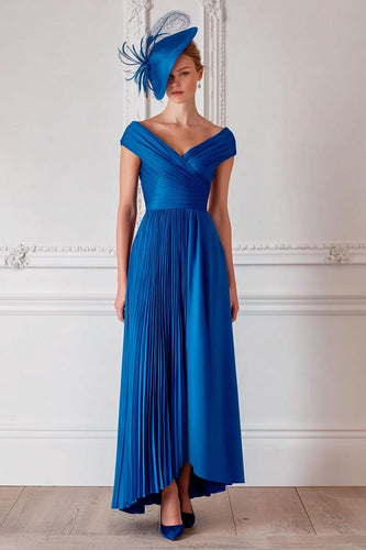 Royal Blue A Line Satin Off the Shoulder Long Mother of the Bride Dress