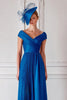 Load image into Gallery viewer, Royal Blue A Line Satin Off the Shoulder Long Mother of the Bride Dress