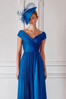 Load image into Gallery viewer, Royal Blue A Line Satin Off the Shoulder Long Mother of the Bride Dress