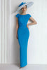 Load image into Gallery viewer, Blue Sheath Chiffon Boat Neck Long Mother of the Bride Dress with Sleeves