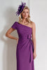 Load image into Gallery viewer, Grape Chiffon One Shoulder Ruched Midi Mother of the Bride Dress with Bow