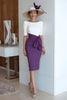 Load image into Gallery viewer, Grape Bodycon Satin Scoop Neck Midi Mother of the Bride Dress with Sleeves