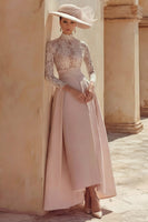 Load image into Gallery viewer, Candy Pink High Neck A Line Long Mother of the Bride Dress with Lace