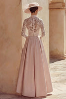 Load image into Gallery viewer, Candy Pink High Neck A Line Long Mother of the Bride Dress with Lace