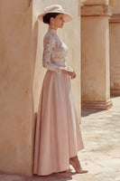 Load image into Gallery viewer, Candy Pink High Neck A Line Long Mother of the Bride Dress with Lace