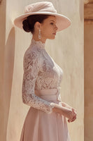 Load image into Gallery viewer, Candy Pink High Neck A Line Long Mother of the Bride Dress with Lace
