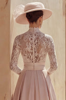 Load image into Gallery viewer, Candy Pink High Neck A Line Long Mother of the Bride Dress with Lace