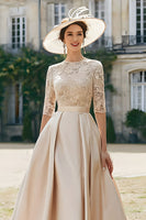Load image into Gallery viewer, Blush Pink A Line Satin Long Mother of the Bride Dress with Lace