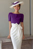 Load image into Gallery viewer, Grape Pencil Chiffon Boat Neck Midi Mother of the Bride Dress with Bow