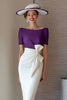Load image into Gallery viewer, Grape Pencil Chiffon Boat Neck Midi Mother of the Bride Dress with Bow