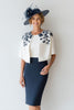 Load image into Gallery viewer, 2 Piece Floral Navy Bodycon Short Mother of the Bride Dress