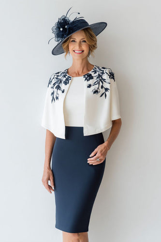 2 Piece Floral Navy Bodycon Short Mother of the Bride Dress
