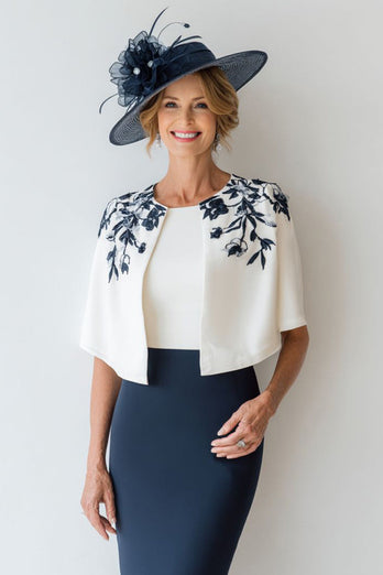 2 Piece Floral Navy Bodycon Short Mother of the Bride Dress