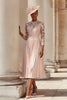Load image into Gallery viewer, Blush Pink Chiffon A Line Pleated Midi Mother of the Bride Dress with Lace