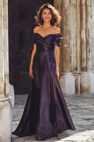 Load image into Gallery viewer, Plum Sheath Off the Shoulder Long Mother of the Bride Dress