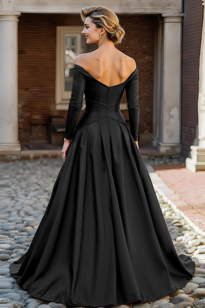 Load image into Gallery viewer, Plum Off the Shoulder Taffeta A Line Long Sleeves Mother of the Bride Dress