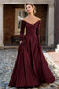 Load image into Gallery viewer, Plum Off the Shoulder Taffeta A Line Long Sleeves Mother of the Bride Dress