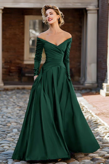 Plum Off the Shoulder Taffeta A Line Long Sleeves Mother of the Bride Dress