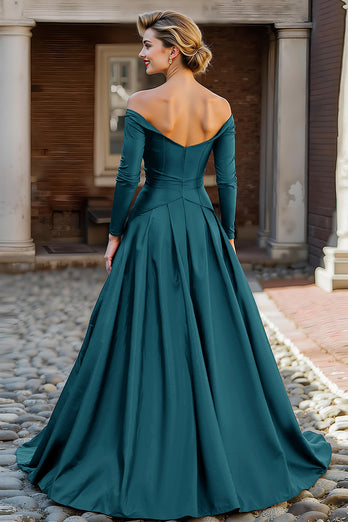 Plum Off the Shoulder Taffeta A Line Long Sleeves Mother of the Bride Dress