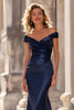 Load image into Gallery viewer, Navy Taffeta Mermaid Off the Shoulder Long Mother of the Bride Dress