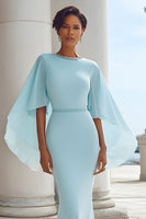 Load image into Gallery viewer, Light Blue Chiffon Mermaid Long Mother of the Bride Dress with Sleeves