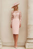 Load image into Gallery viewer, Blush Pink Pencil Illusion Boat Neck Midi Mother of the Bride Dress with Lace