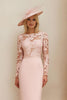 Load image into Gallery viewer, Blush Pink Pencil Illusion Boat Neck Midi Mother of the Bride Dress with Lace